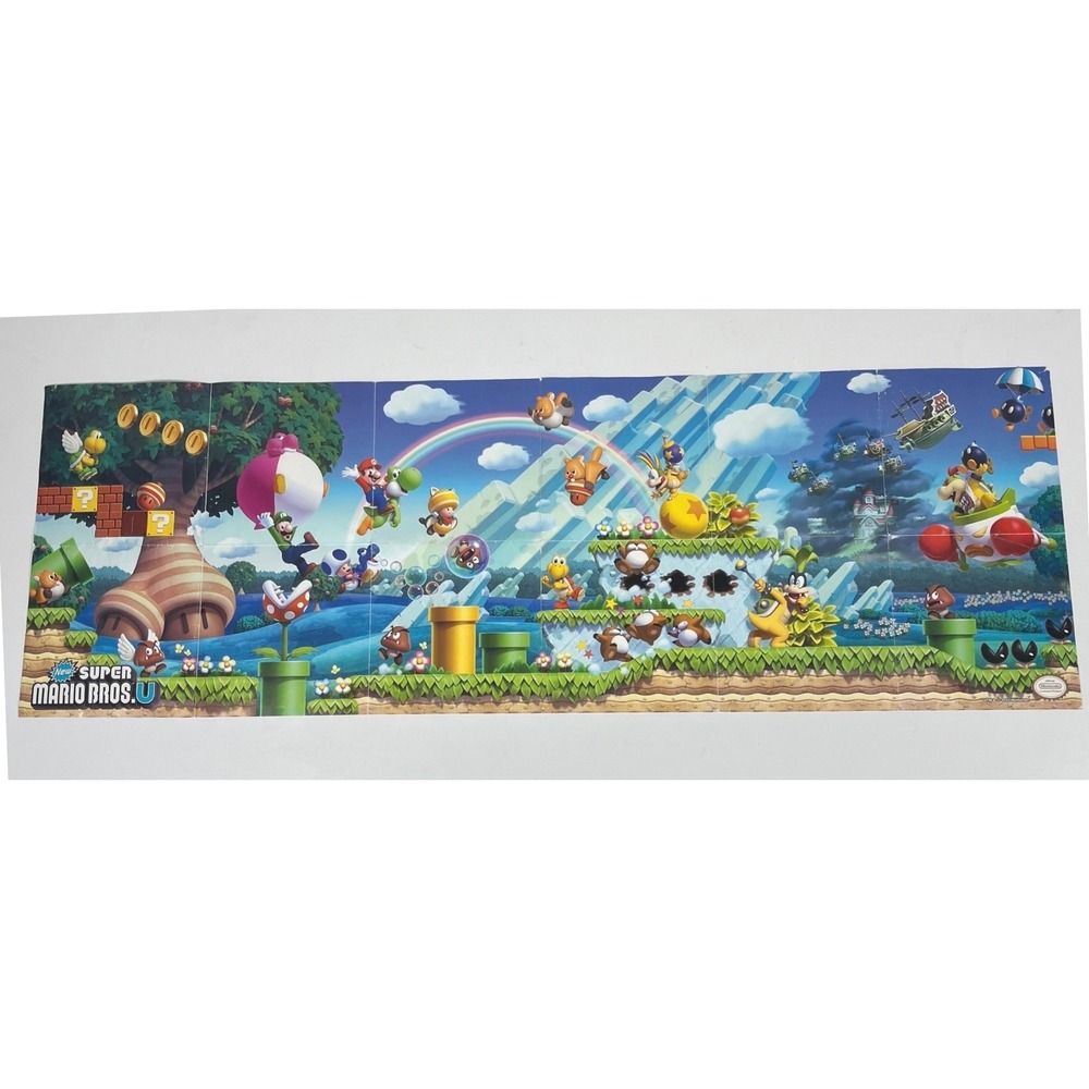 Nintendo New Super Mario Bros U Promo Poster Wii‎ U Fold Out Panoramic 2012 Art